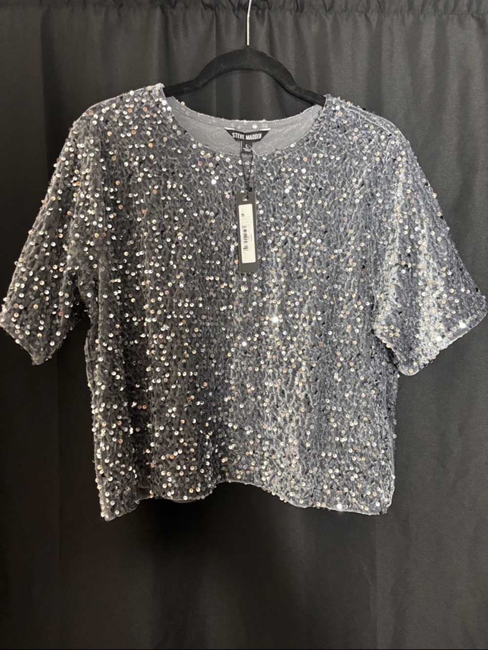 Steve Madden Silver Sequin Crop Tee